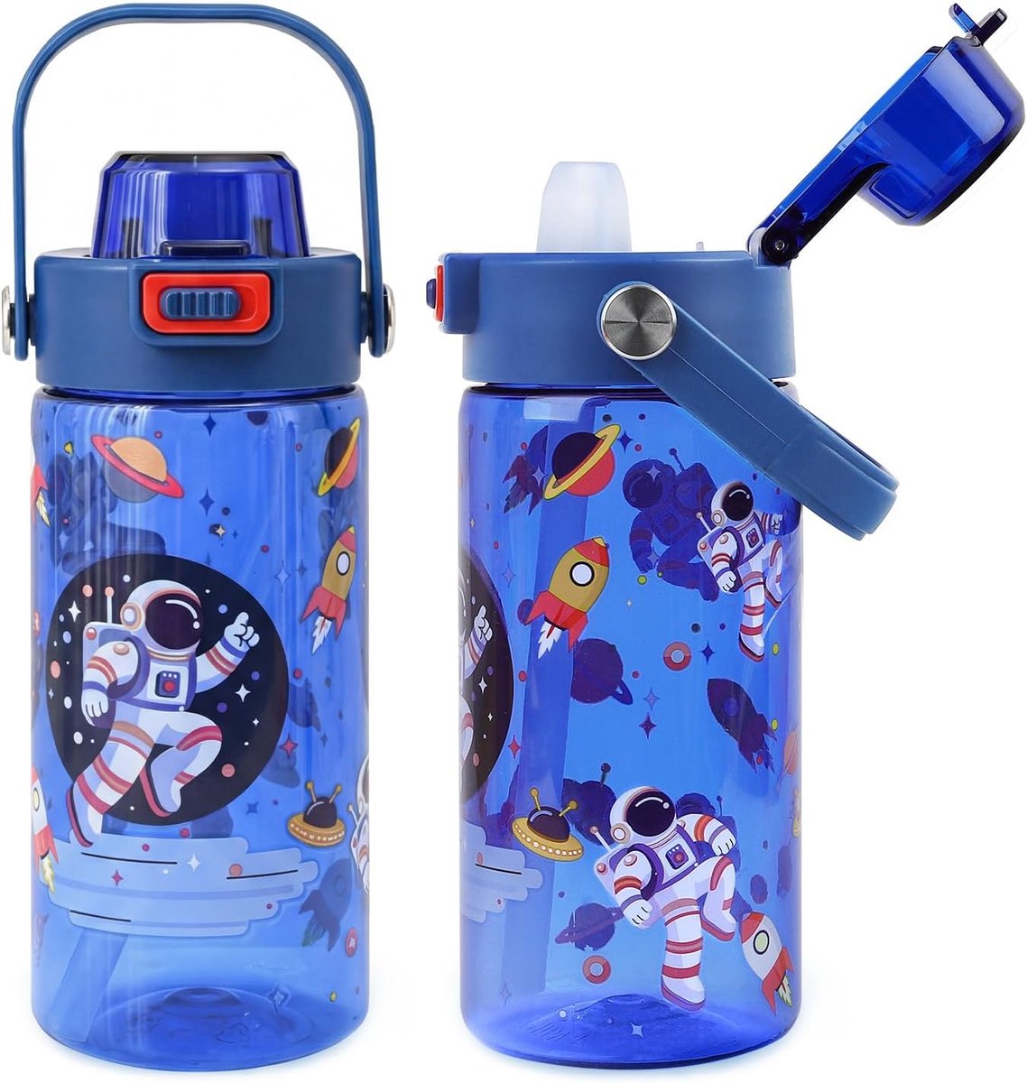Drinkfles voor kinderen 600 ml - Astronaut ontwerp - Lekvrij en met rietje - SnelShoppen