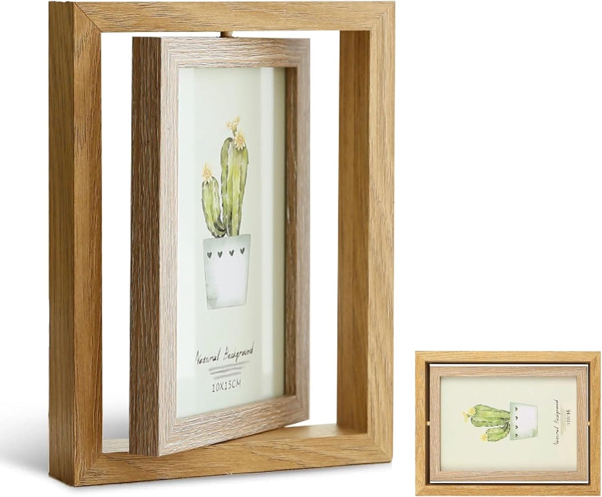 Fotolijst 10 cm x 15 cm - Houten draaibaar frame - Dubbelzijdig en acrylbescherming - Creatief voor thuis of kantoor - SnelShoppen
