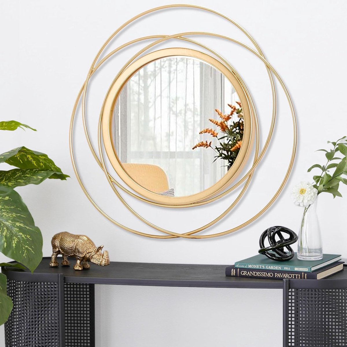 Wandspiegel 30 x 30 cm - Gouden metalen draadframe - Decoratief en functioneel - Voor woonkamer en slaapkamer - SnelShoppen
