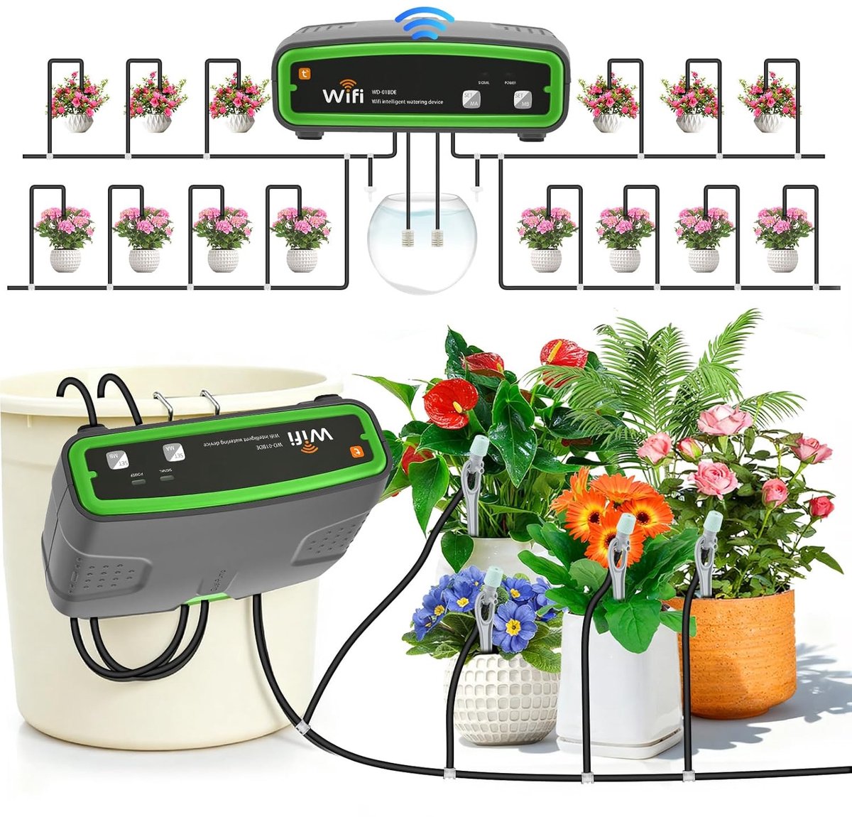 WiFi irrigatiesysteem voor 20 planten - automatische irrigatie - met dubbele pomp - app-besturing voor binnengebruik - SnelShoppen