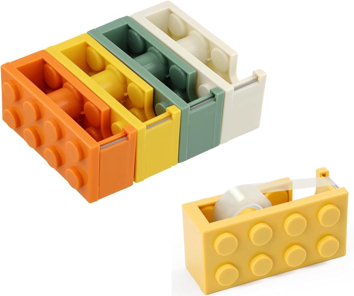 Tape dispenser 4 pack - 10,7 x 4 x 5 cm - bouwsteen design - perfect voor thuiswerk of kinderen - SnelShoppen