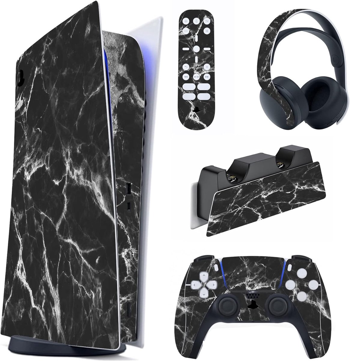 Sticker vinyl skin decal voor ps5 - zwart wit marmer - beschermende folie - personaliseer je console - SnelShoppen