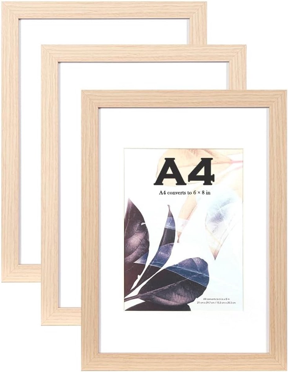 Houten Fotolijst A4 Set van 3 - Vrijstaand en Wandmontage