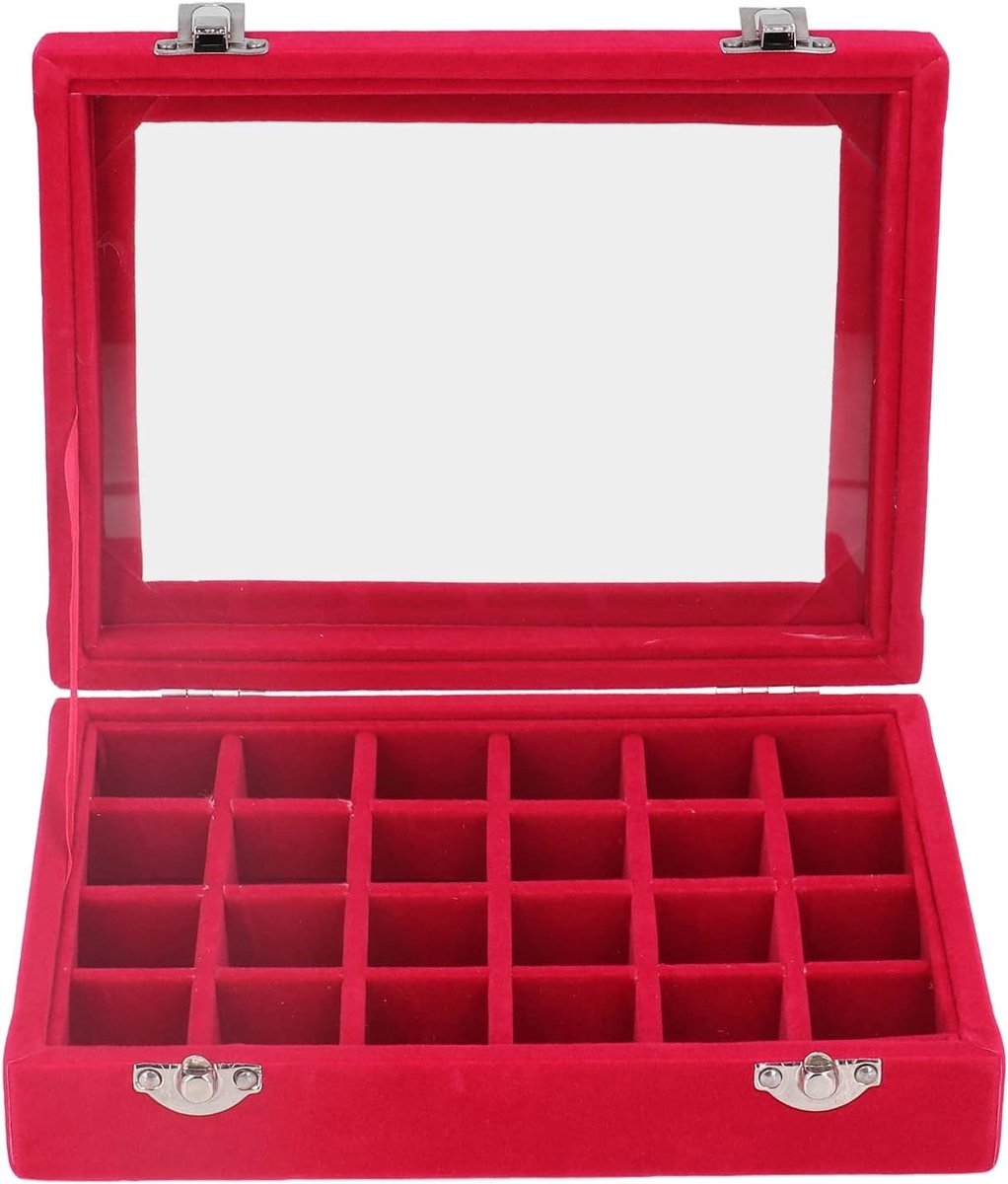 Sieraaddoos met 24 verwisselbare vakken - Luxe fluwelen afwerking - Compacte oorbellen organizer - SnelShoppen