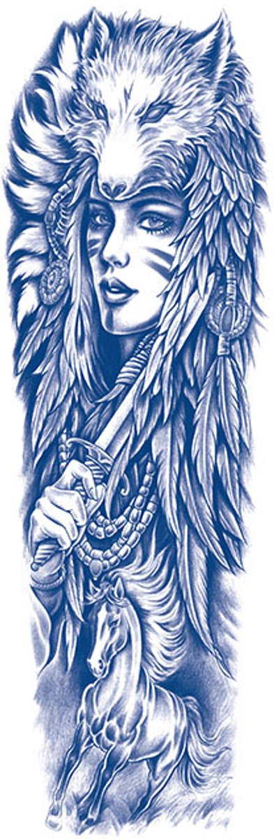 Tijdelijke sleeve tattoo gezicht wolf spiritueel 2 weken