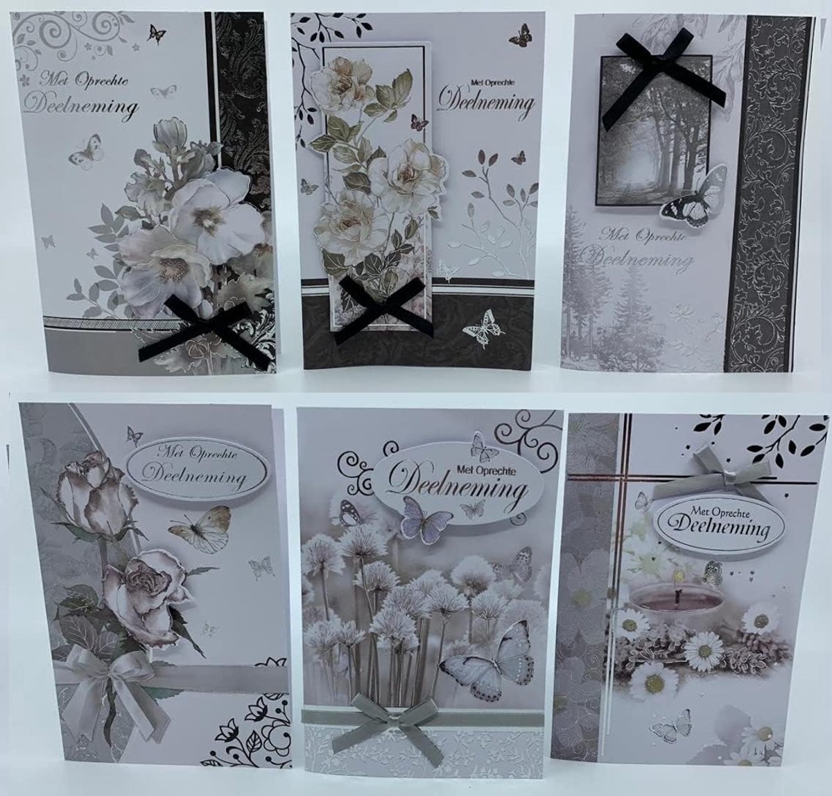 6 luxe 3D condoleance kaarten - 12x17cm - met 3D print - blijk van medeleven - ShopVlot