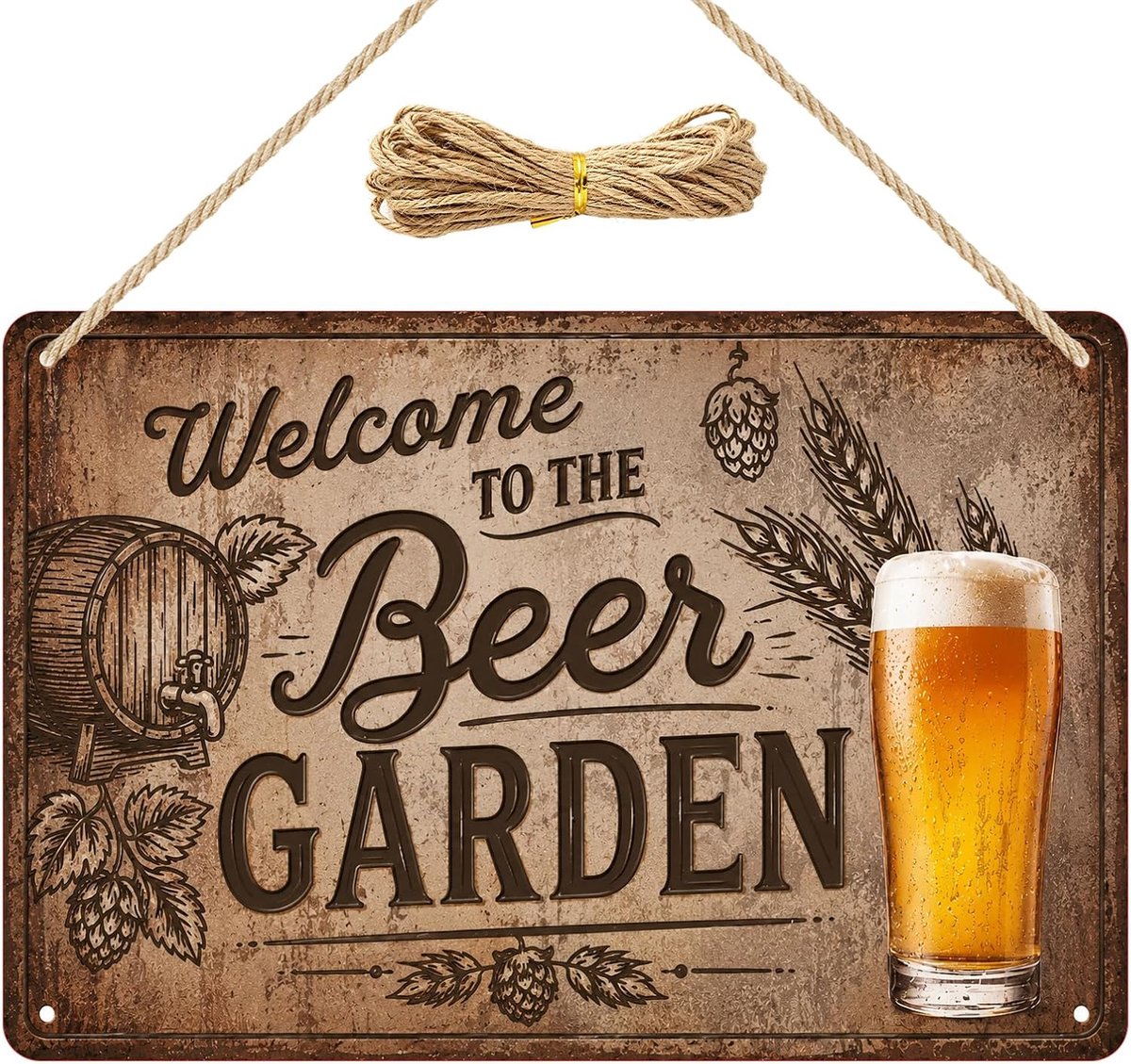 Metalen biertuinbord 30 x 20 cm - vintage design - weerbestendig - voor gezellige sfeer in tuin - ShopVlot