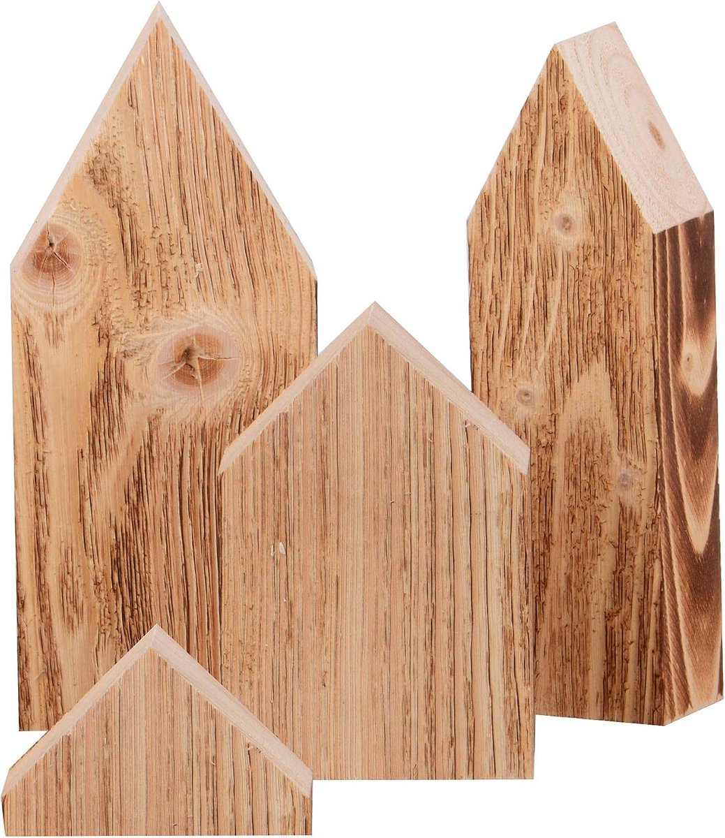 Decoratieve houten stands set van 3 - moderne huisjes - trendy design - perfect voor herfstdecoratie - ShopVlot