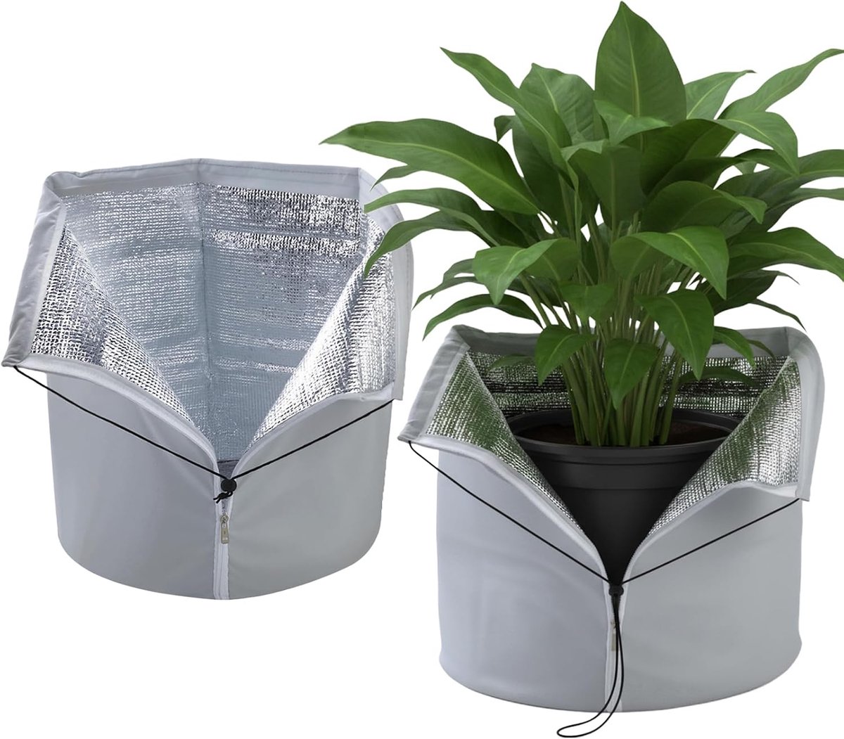 Winter potcovers 50x45 cm - dubbele laag - grijs - bescherming tegen sneeuw en vorst - ShopVlot