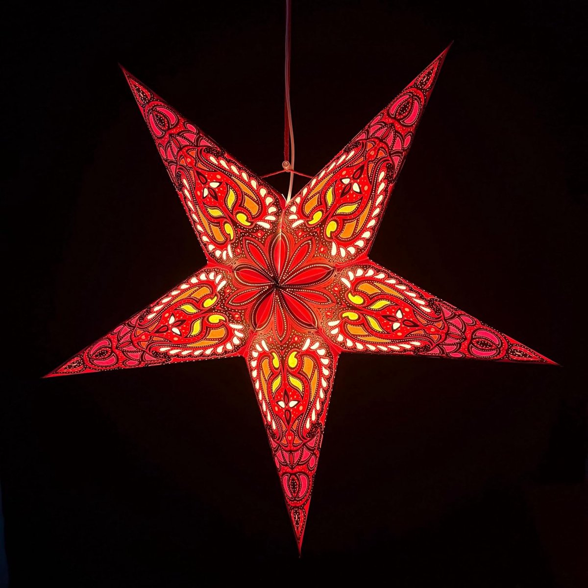 Papieren kerstster 60cm - Ganesha met traditioneel patroon - 3D sterren voor sfeerverlichting - ShopVlot