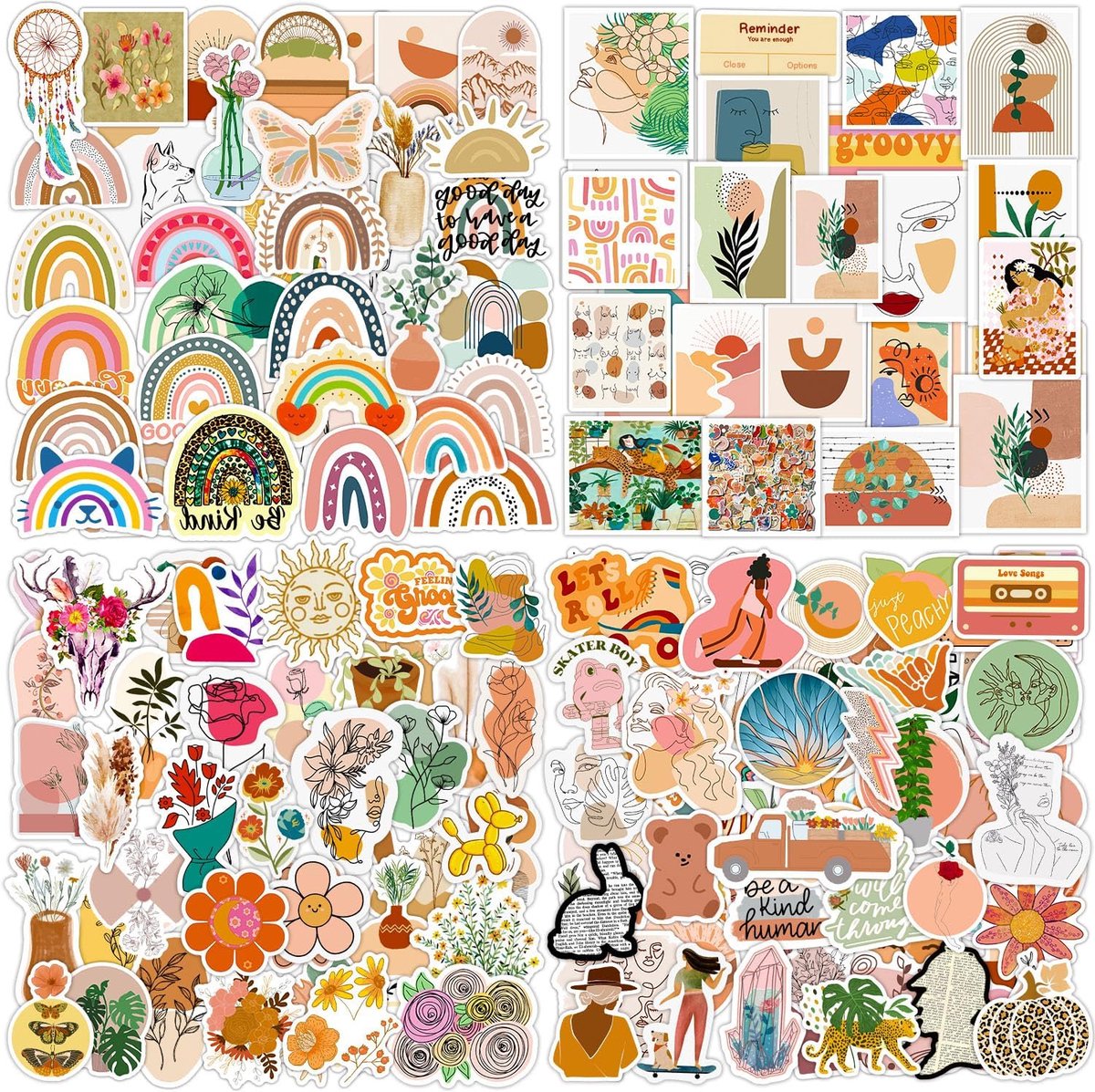 Boho Stickers 200 Stuks - Minimalistische Aesthetic - Waterdichte Vinyl Stickers - Perfect voor Laptop en Scrapbook - ShopVlot