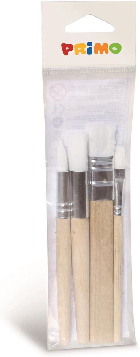 Houten kwasten set van 4 - synthetische vezels - 2 platte en 1 ronde kwast - ideaal voor schilderen - ShopVlot