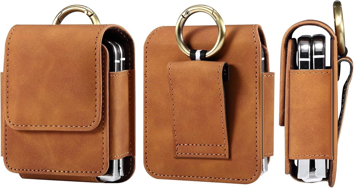 Mobiel toont leren heuptas - Small met riemlus - Geschikt voor Samsung Galaxy Z Flip 6/5/4/3/2/5G - ShopVlot