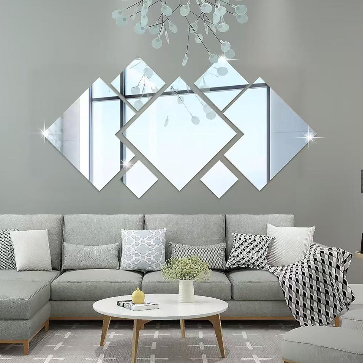 Muurstickers 3D Diamanten Spiegel - Zelfklevend - Set van 7 stuks - Perfect voor slaapkamerdecoratie - ShopVlot