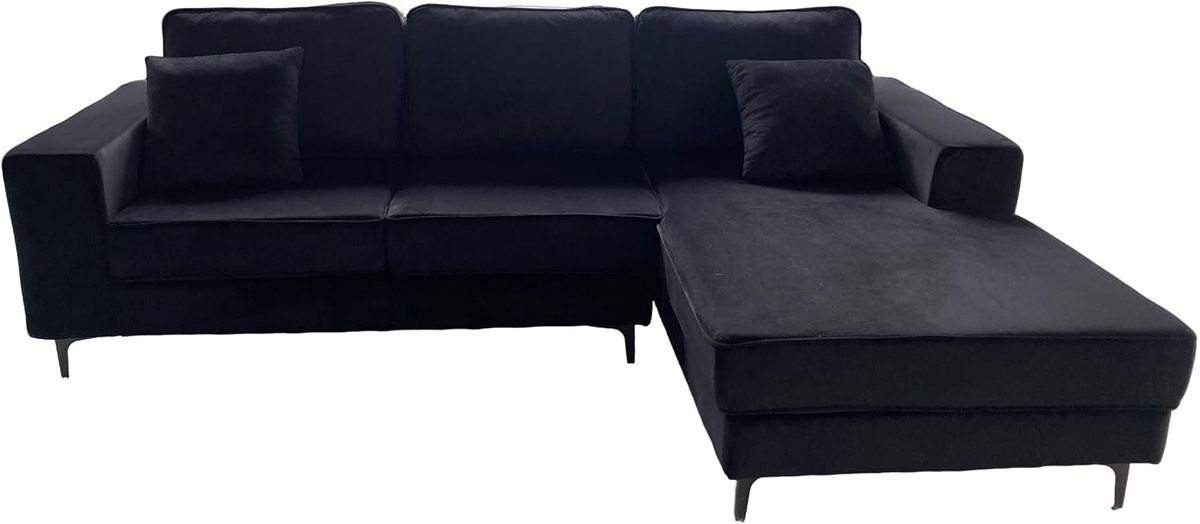 Hoekbank Jerdy 235cm - zwart velvet - rechts loungebank - gemakkelijke montage - ShopVlot
