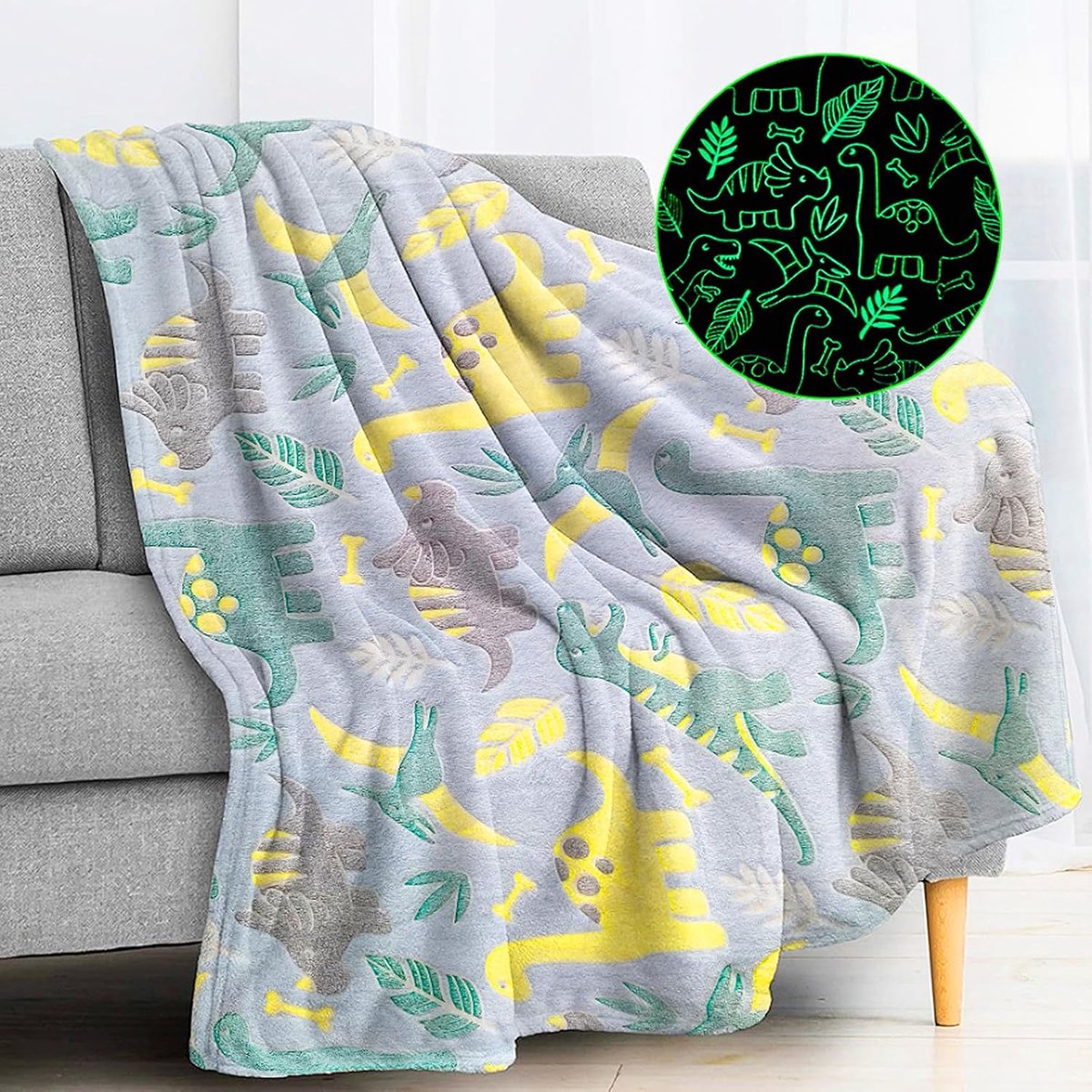 Dinosauruskleed 130 x 150 cm - Glow in the dark - Cuddle dekentje - Perfect voor een sfeervolle slaapkamer - ShopVlot