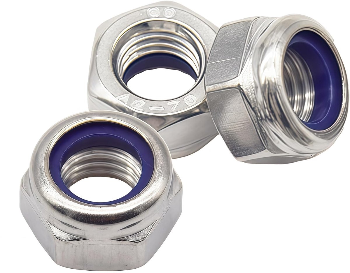 DIN985 zeskantmoeren M12 - roestvrij staal A2 V2A - zelfborgend met nylon inzetstuk - ideaal voor machinebouw - ShopVlot