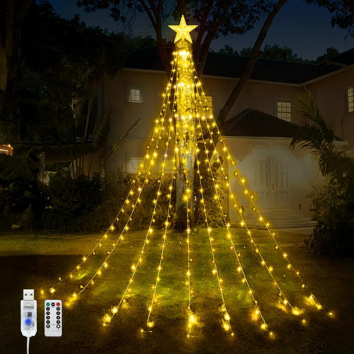 Kerstdruppelverlichting 2m - 198 LEDs - Met stertopper - 8 Verlichtingsmodi voor binnen en buiten - ShopVlot
