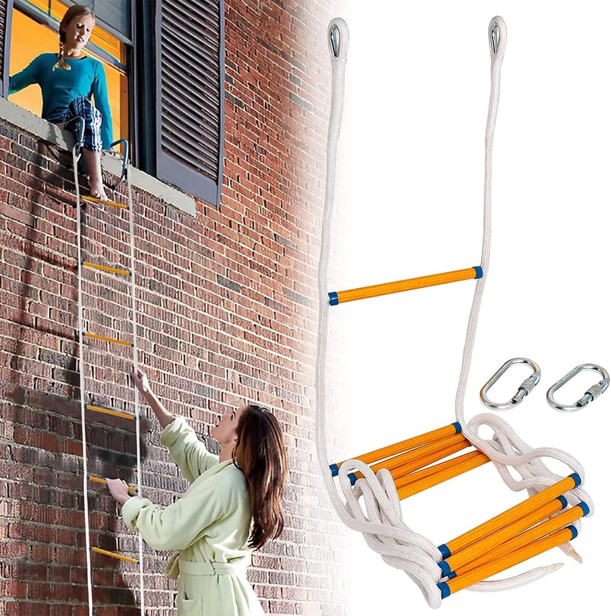 Brandweerladder 16 voet - hoogwaardig polyester - voor 2 verdiepingen - ideaal voor noodgevallen - ShopVlot