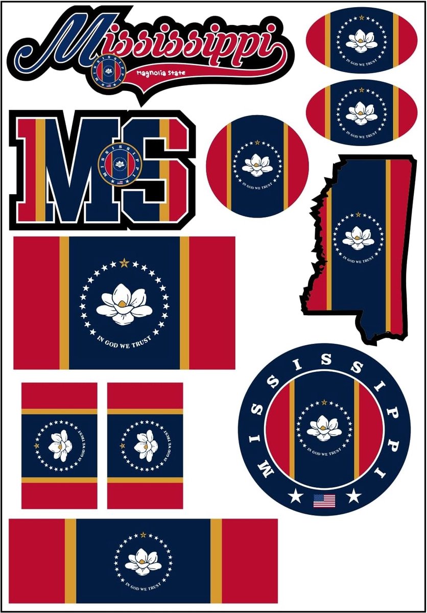 Stickerblad Missisippi USA - Waterproof vinyl - 11-delig - Versier je auto of motor - ShopVlot