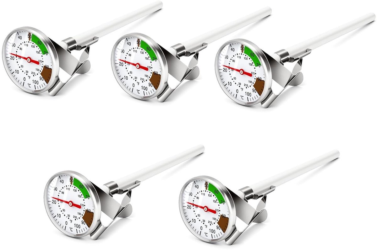 Wijzerplaat-sondethermometer 0-100℃ - roestvrijstalen vloeistoftemperatuurmeter - kleurgecodeerde zones - ShopVlot