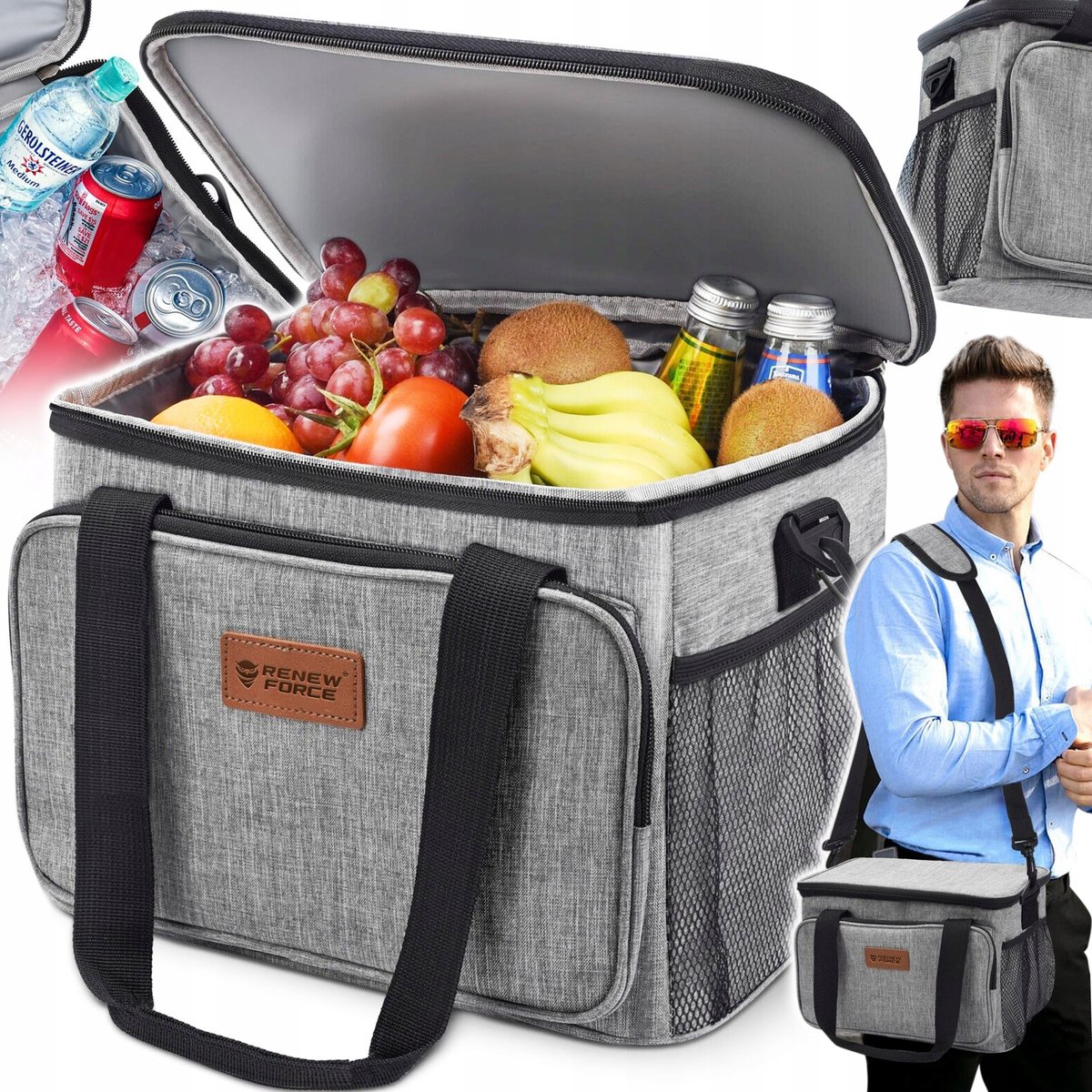 Grote XL Thermotas 29L - Picknick, Strand, Reizen - Grijs