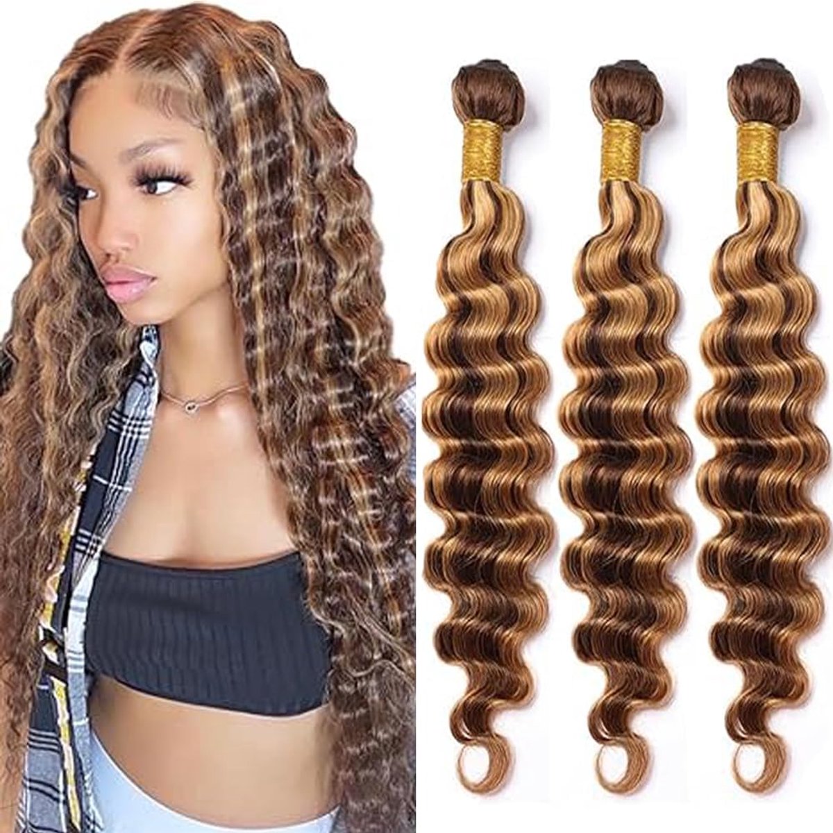 Human Hair Bundles 32 Inch - Highlight Blonde - Remy Haar - Tangle-Vrij en Lage Afval - ShopVlot