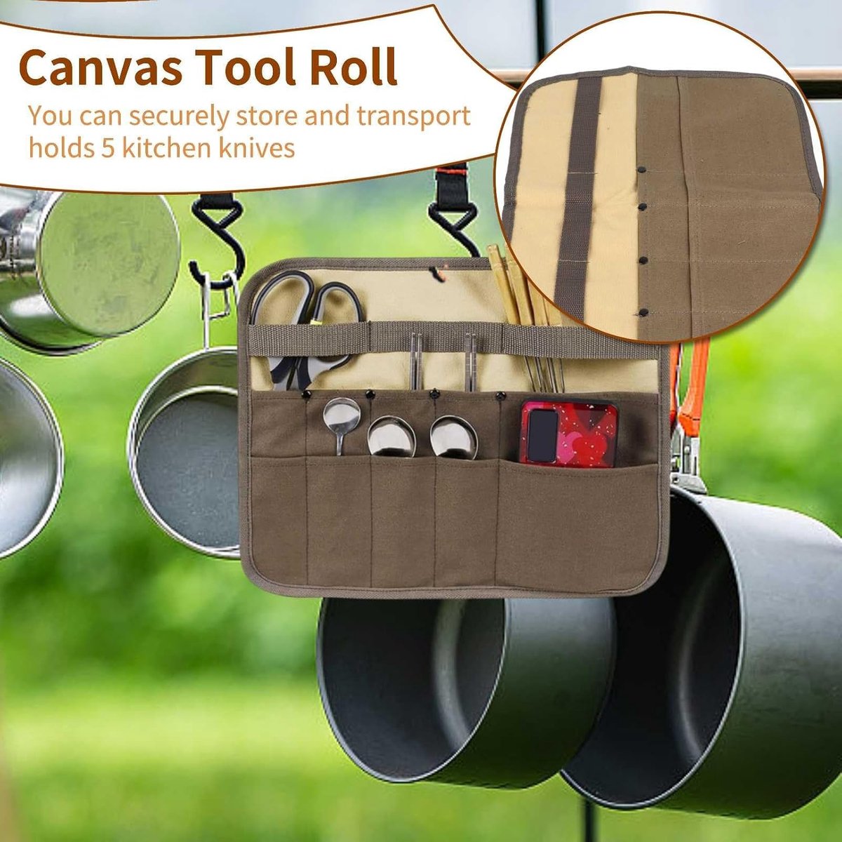 Koksmes Roll Bag - Canvas - Draagbaar - Voor outdoor cooking - ShopVlot