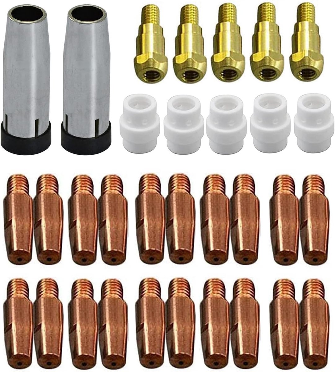 MIG MAG Contact Tips Set M6 1mm - Conische Gasmondstuk - Tips Houder - Voor MB24 Lasbrander - ShopVlot