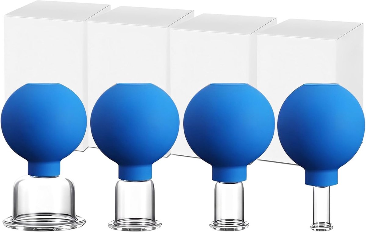 Zuignappen gezichtscupping set - 4 stuks glas - siliconen zuigbal - verstevigt gezichtscontouren - ShopVlot