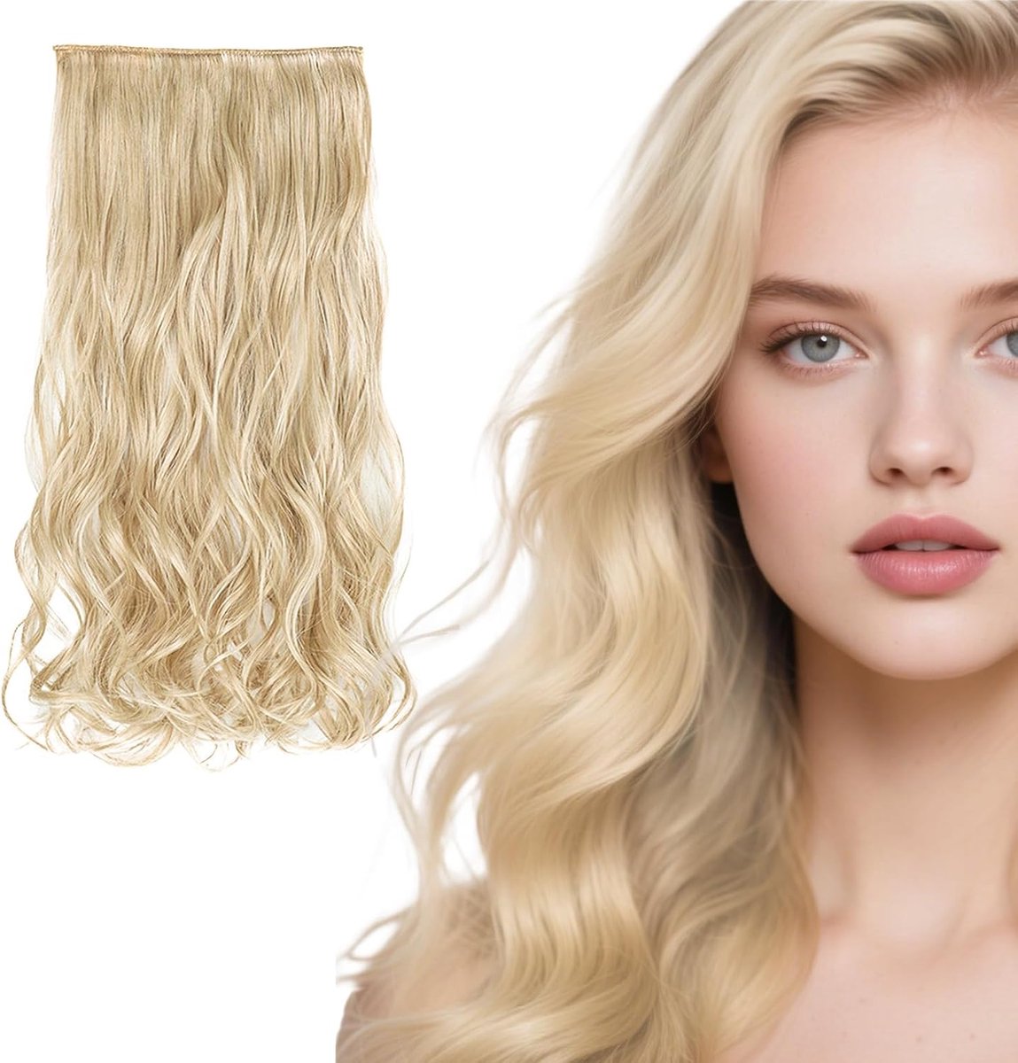 Haarextensions 50 cm - lichtblond - onzichtbare synthetische haarklips - natuurlijk ogend haar - ShopVlot