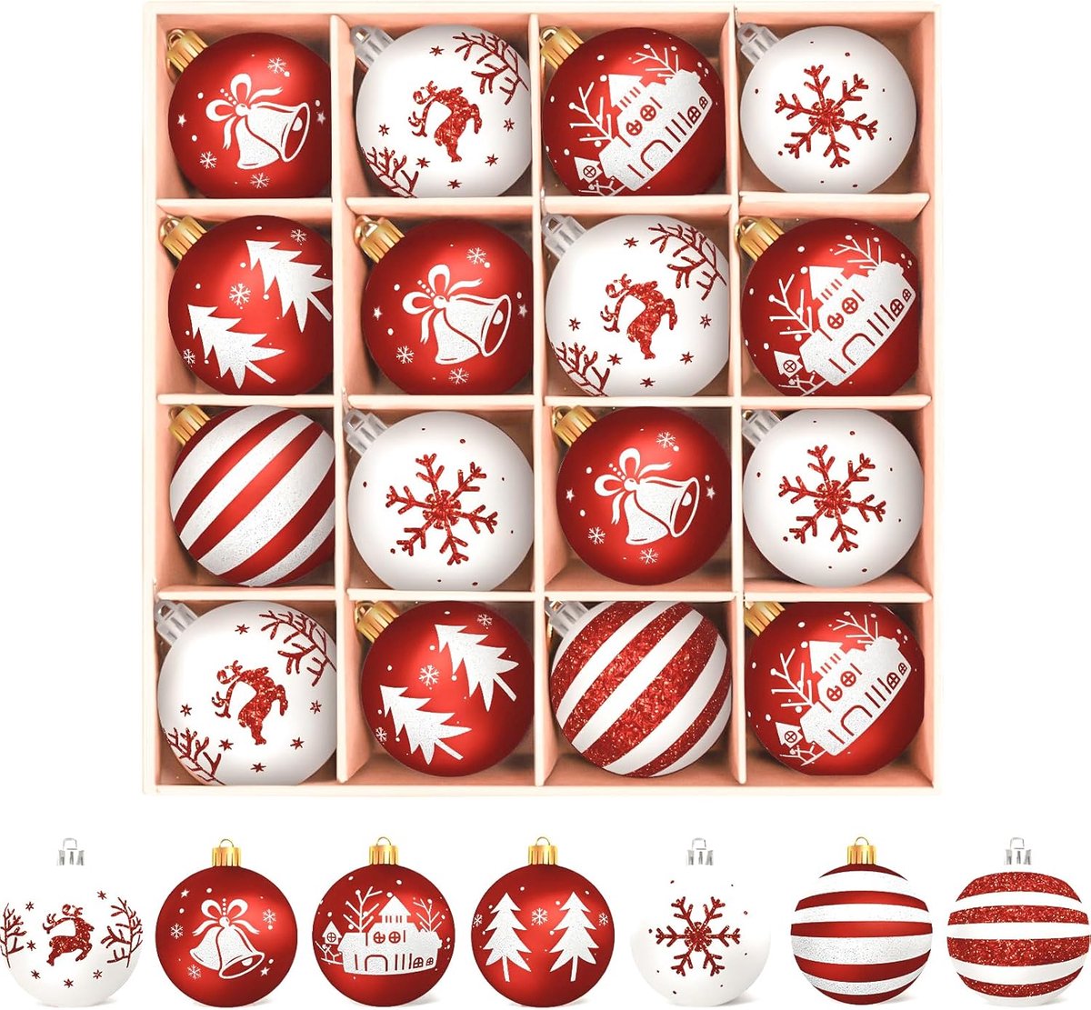 Kerstballen 6 cm - 16 stuks - onbreekbaar plastic - lichte decoratie voor kerstboom - ShopVlot