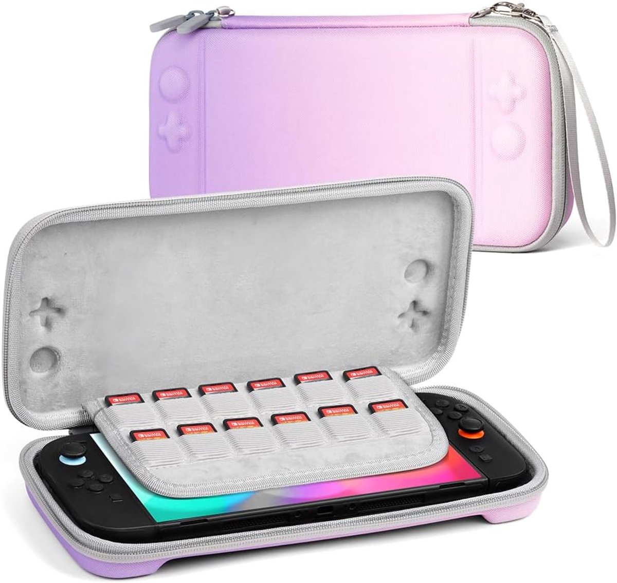 Switch 2 Tasche Kompatibel mit Nintendo Switch 2 (2025)、Tasche für Switch 2 Konsole、12 Unabhängige Kartensteckplätze、Robuste 600D-Polyester-Switch-Schutzhülle、Case für Switch 2 - Lila