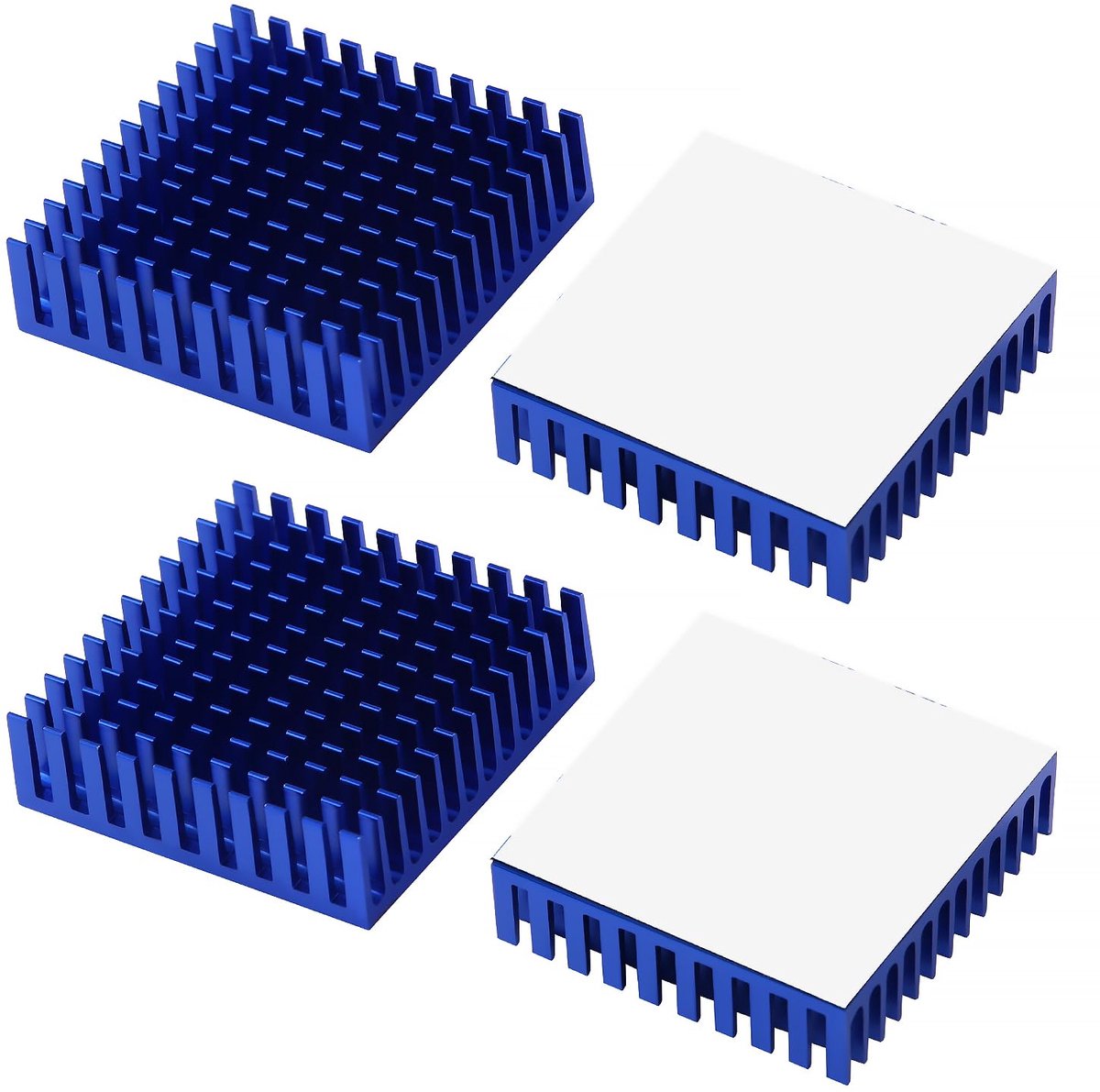 4 Stuks Aluminium Koellichaam Koelvin, Koelvin met Warmtegeleidende, Printplaat Koelvin, met Thermisch Geleidende Plakband, voor Elektronische Componenten, 40 * 40 * 11 mm, Blauw