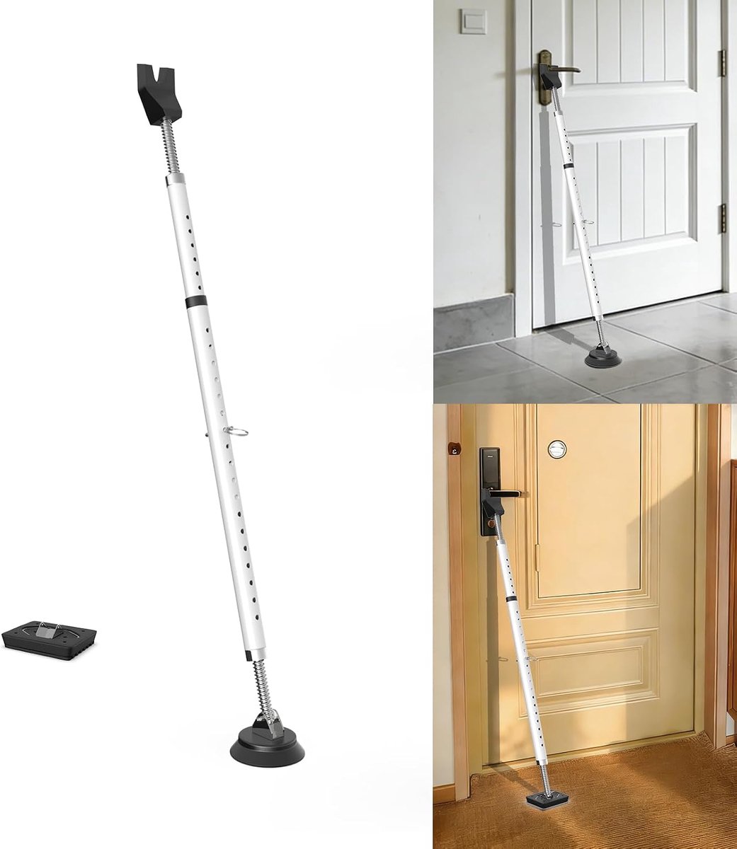 3-H Deurbeveiliging, inbraakbeveiliging zonder boren, telescoopstang 77-122 cm, klemstang van staal met vervangende antislip rubberen voet, veiligheidsstaaf voor huis-, woning- en schuifdeuren als