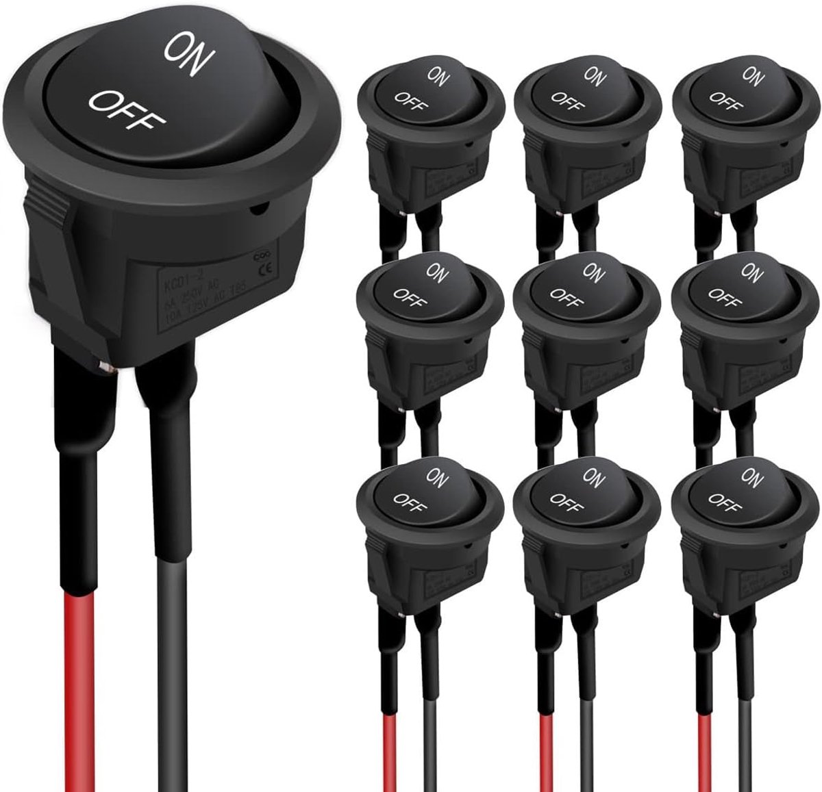 10 STKS Ronde Tuimelschakelaar, ON-OFF Drukknopschakelaar met Draad, 12V SPST Tuimelschakelaars 20mm 2-pins voor Motorfiets, Sedan, Boot