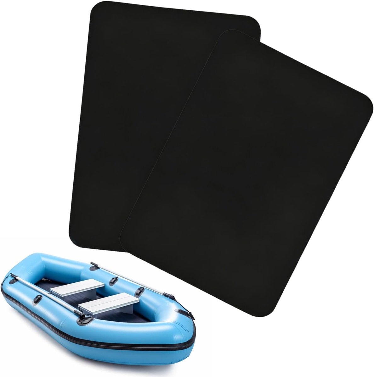 2 stuks opblaasbare bootreparatiepleisters van kunststof, 18 x 10 cm, zwembadbekleding, op maat gesneden, reparatieset voor zwembadpatches, vierkant, (zwart)