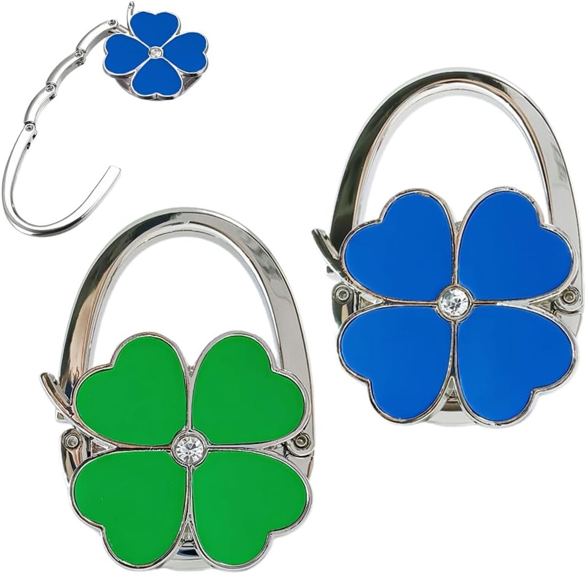 Vier haken, tafeltas, opvouwbare haak, deur, tafeltas, houder, elegante handtas, accessoire voor dames, praktische tashaken (groen en blauw-2)
