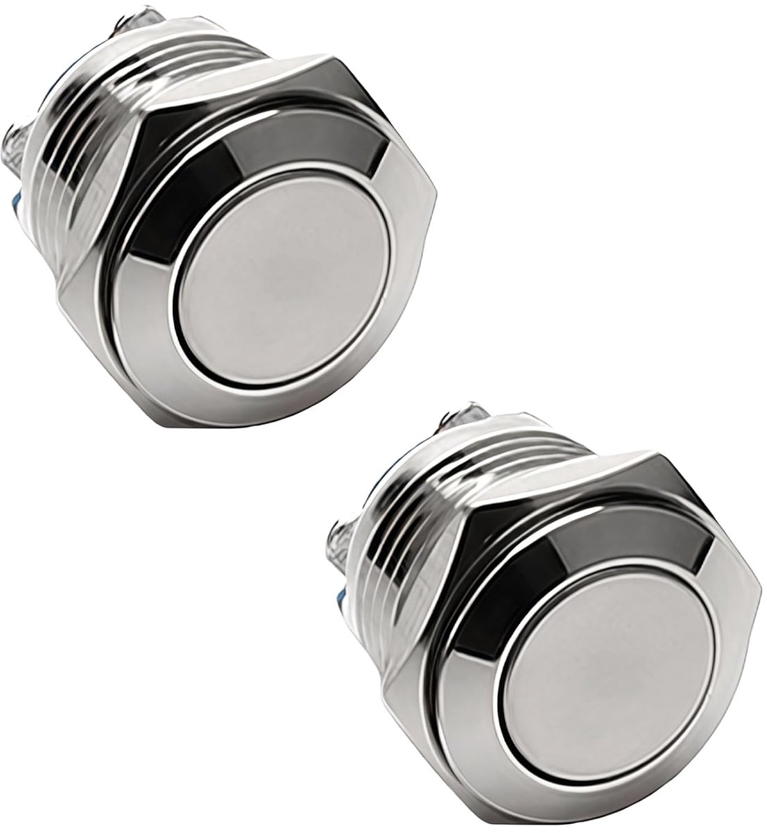 2 stuks belknoppen, momentknop, drukknop, 16 mm ronde startknop, waterdichte drukschakelaar, belknop, 250 V, 220 V AC, 12 V, 24 V, 36 V DC, 3 A, schroefklemmen roestvrij staal voor auto