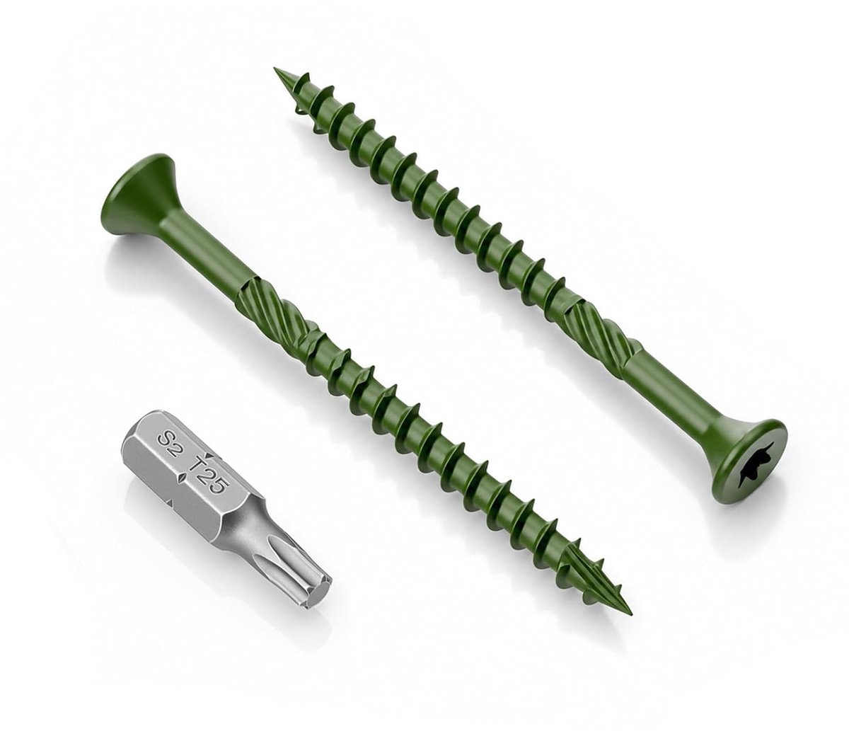 100 Stuks Groene Terrasplankenschroeven Van 4.5 X 63 mm, Epoxycoating, Met Uitstekende Roestwerende Eigenschappen Van T25-Sterboortjes, Gebruikt Voor Houten Terrashekken En Buitenleuningen