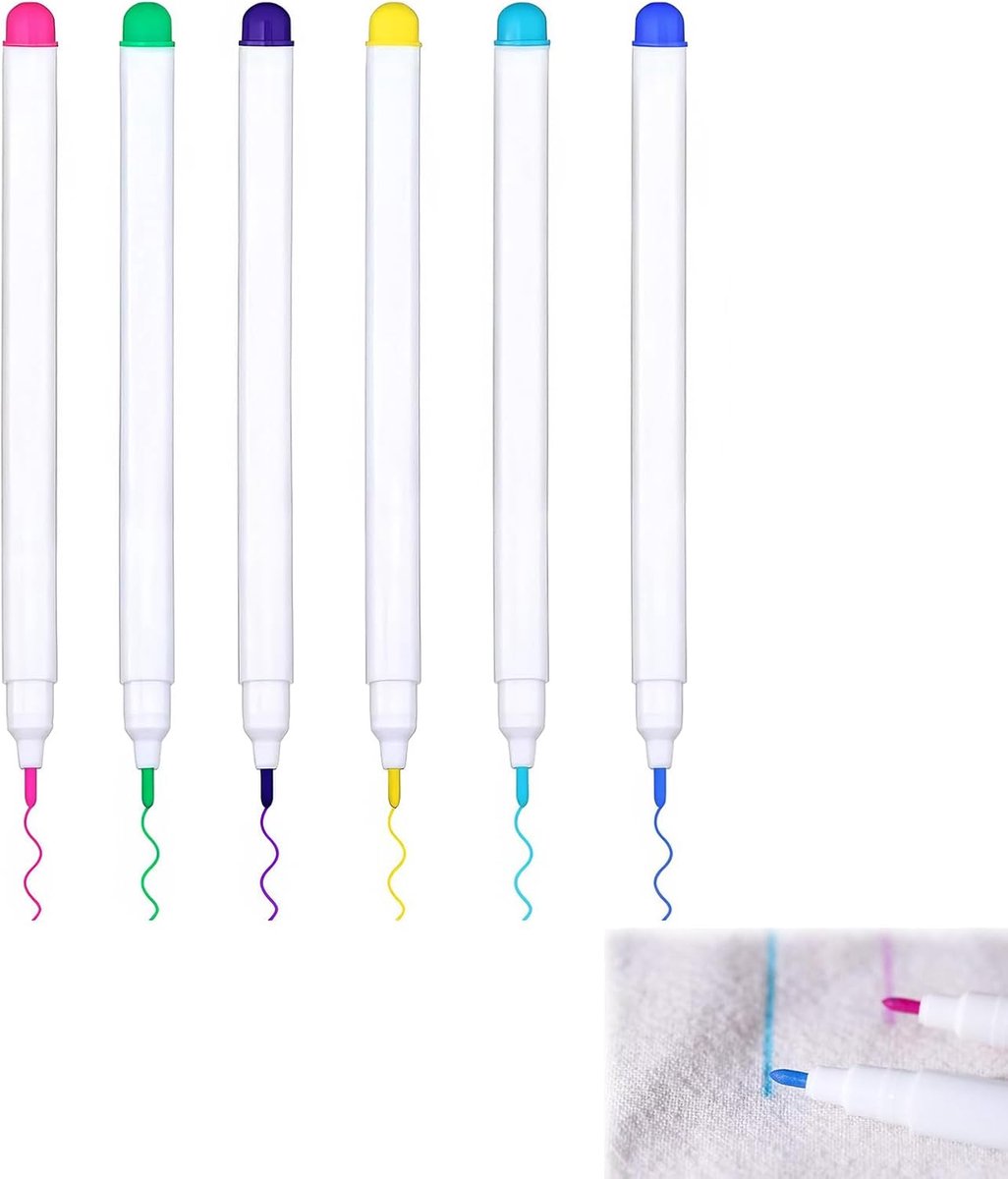 6 in water oplosbare stofmarkers, in water oplosbare stofmarkers, uitwisbaar, uitwisbare pen in stoffen markers voor quilten, markeren, tracking, 6 stiften