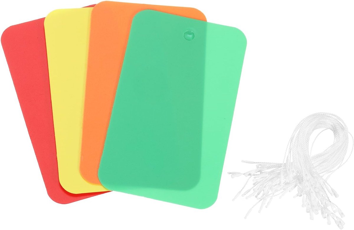 Waterdichte draden kunststof verzendtrailer, voor productidentificatie aanhangers, ventielmarkering, buitenmarkering, 3,8 x 6,1 cm oranje meerkleurig met touw