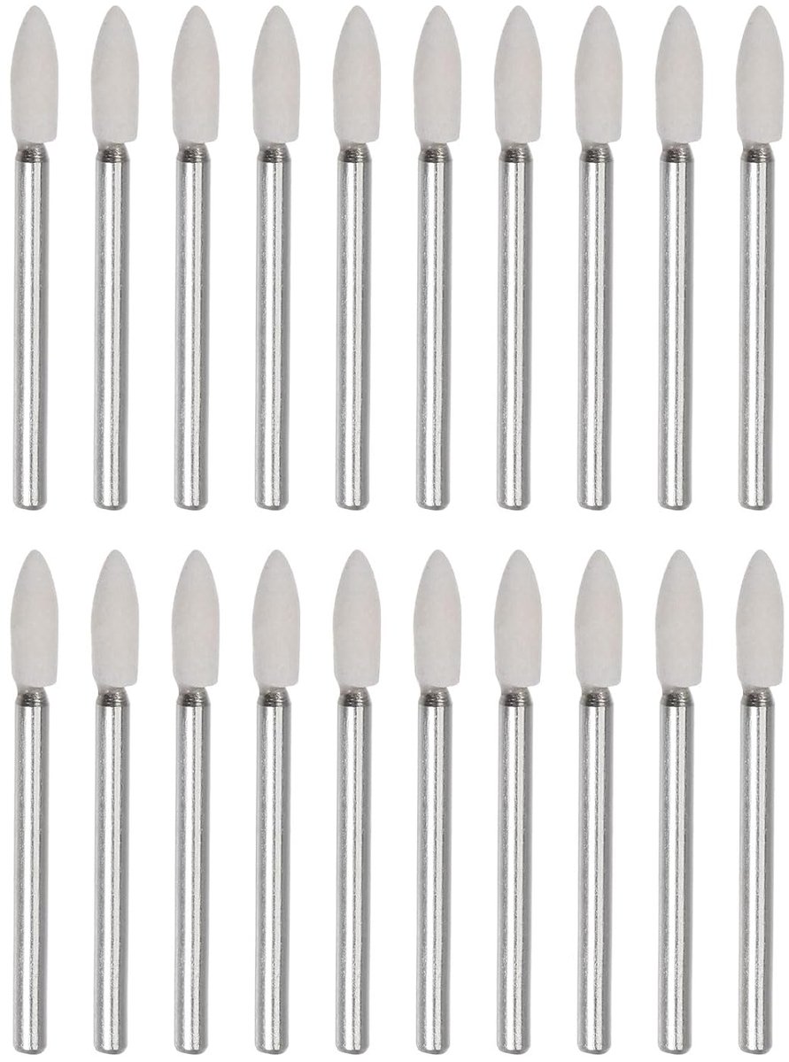 20 stuks wolvilt gemonteerde doorn punten 4 mm kop 1/8 inch schacht conische polijstboor bramen vilt polijsten schuurschijf voor draaigereedschap