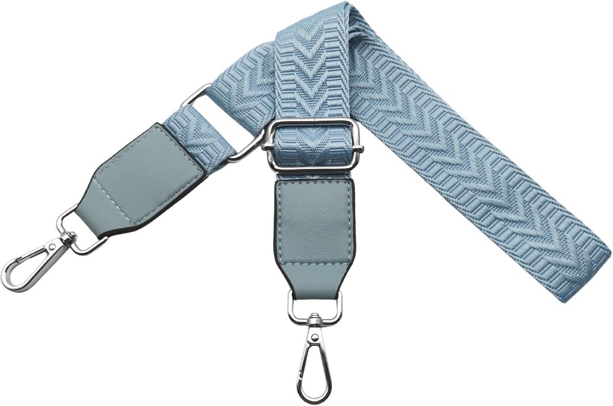 Schouderriem voor dameshandtas, verstelbaar, vervangende riem met leer, breedte 3,8 cm, met zilver, karabijnhaak voor handtassen, crossbody riemtas, accessoires, hemelsblauw, U2-17