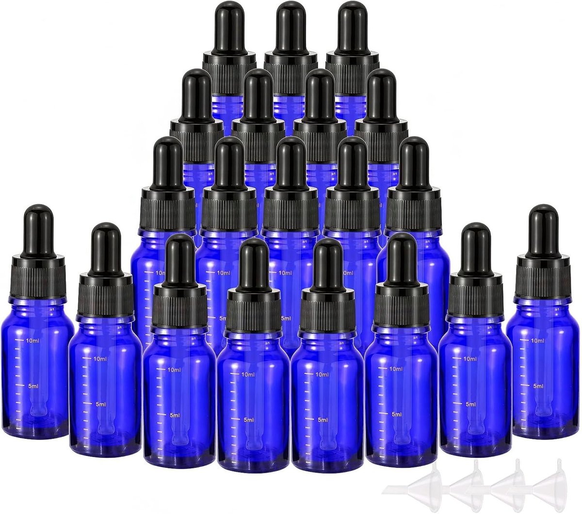 20 Pack 10ml 1/3 Oz Deep Blue Scaled Essential Oil Dropper Bottles with Clear Glass Dropper Sample Perfume Liquid Fragrance Cosmetic Vials with Funnels