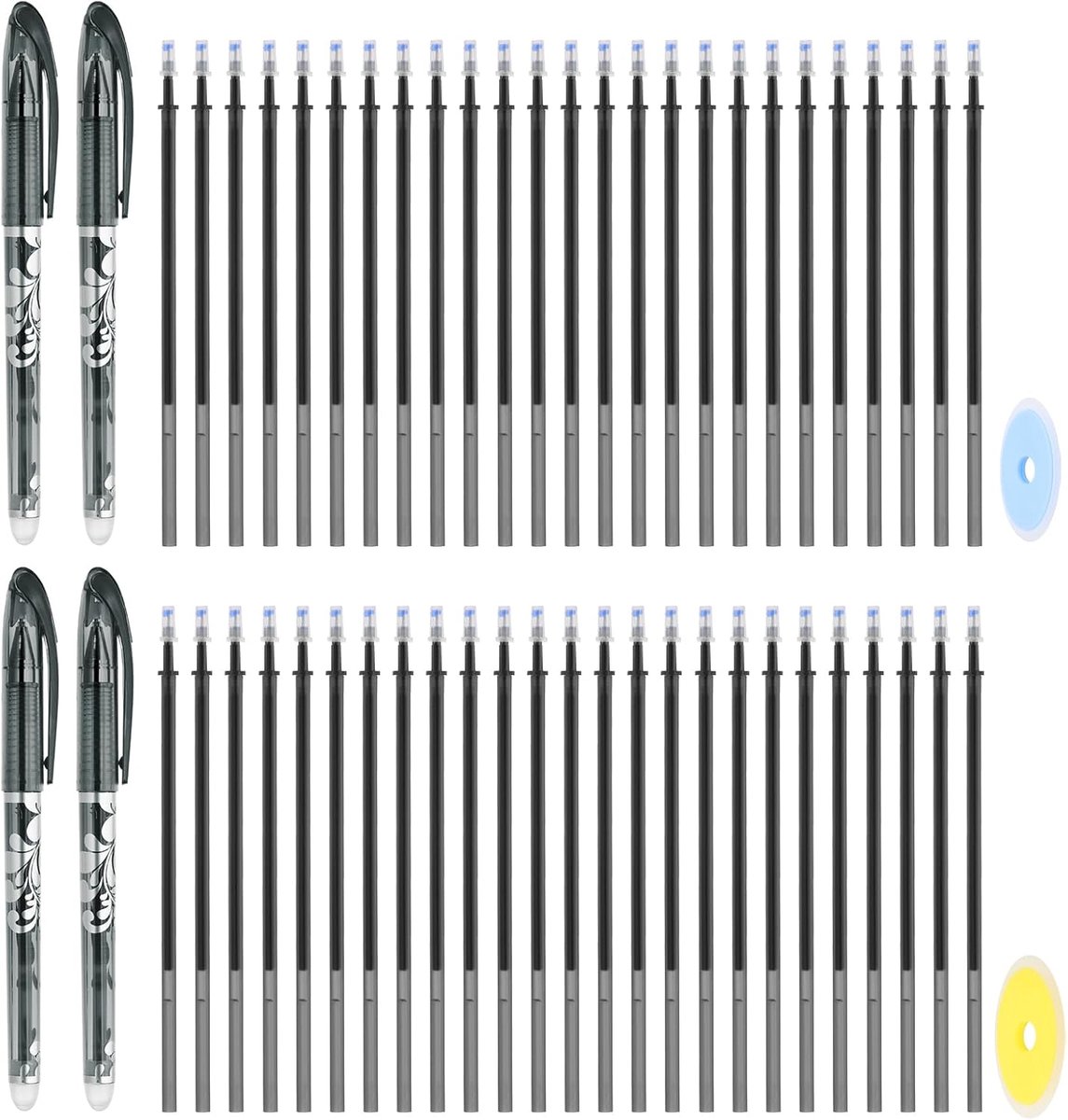Gelpennen met 50 vullingen en 2 gummen, 0,5 mm warmteuitwisbare pennen voor stof, zwarte inkt, stof, markeerpen voor naaien, quilten, planner, schrijven