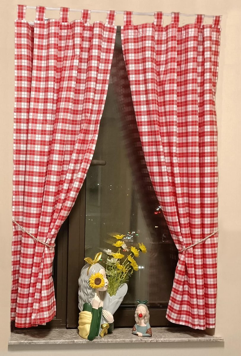 Geruite Landhuis Gordijnen Woonkamer Gordijnen met Treklussen (B x H 80 x 160 cm, Rood) Set van 2