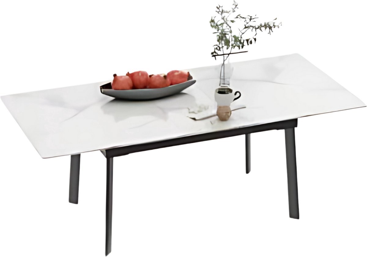 Eettafel 160cm - 4 tot 8 personen, Glossy white en Uitschuifbaar - Voor Eetkamer, Woonkamer en Kantoor