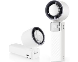 Draagbare ventilator, mini oplaadbare ventilator 5000mAh, kleine stille turboventilator met instelbare snelheden (1 tot 199), koelventilator voor kamperen, sporten en reizen (wit)