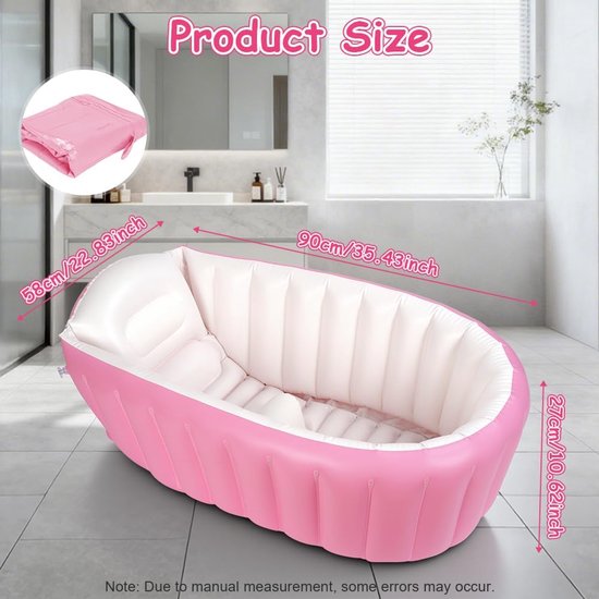 Opblaasbaar babybadje, draagbaar peuterbad, babybad met luchtpomp, inklapbaar, antislip, babybad, reisbad voor baby, opvouwbare douchebak, mini-luchtzwembad, douchebak (roze) — afbeelding 4